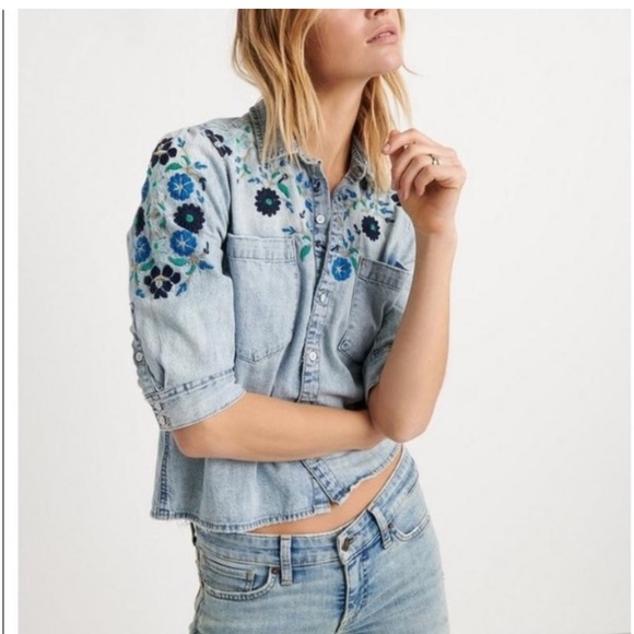Lucky Brand Embroidered Denim Shirt Size S - Picture 5 of 16